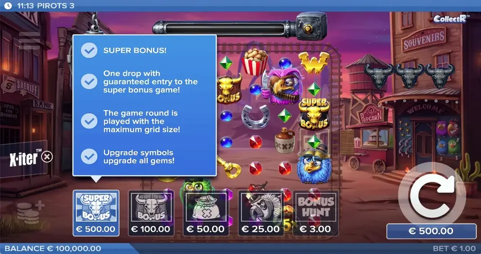 Menu X-iter de Pirots 3