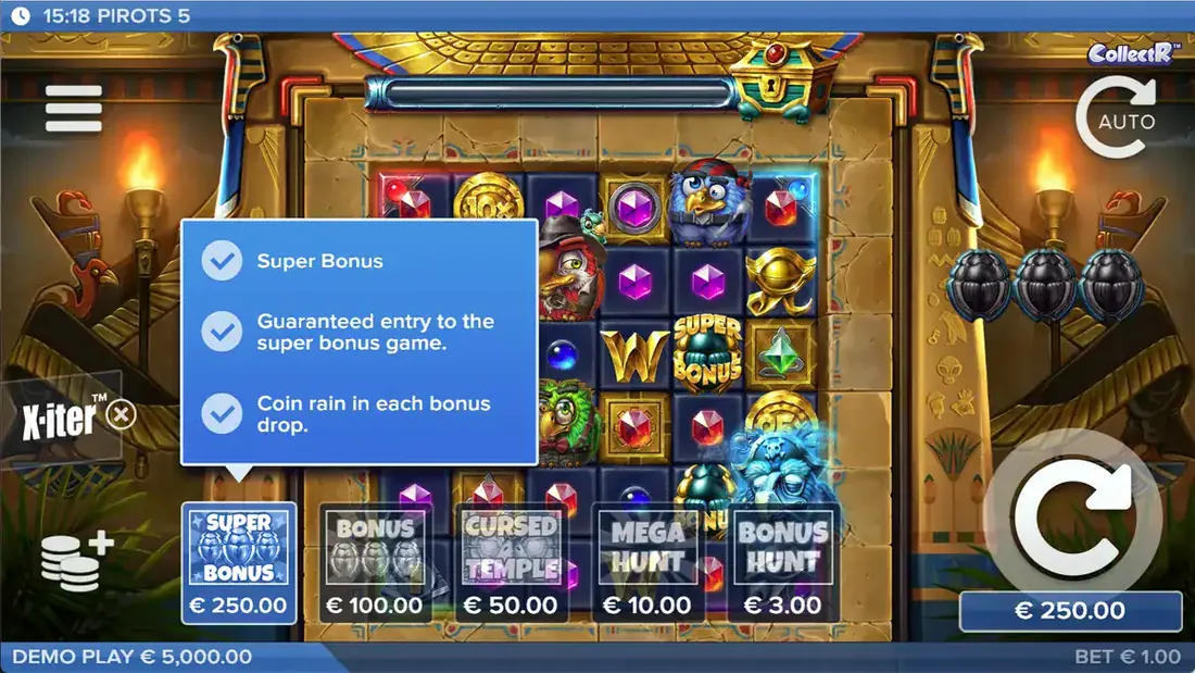 Menu X-iter de Pirots 5