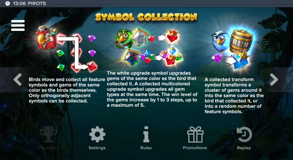 Écran d’information de Pirots sur la collecte de symboles
